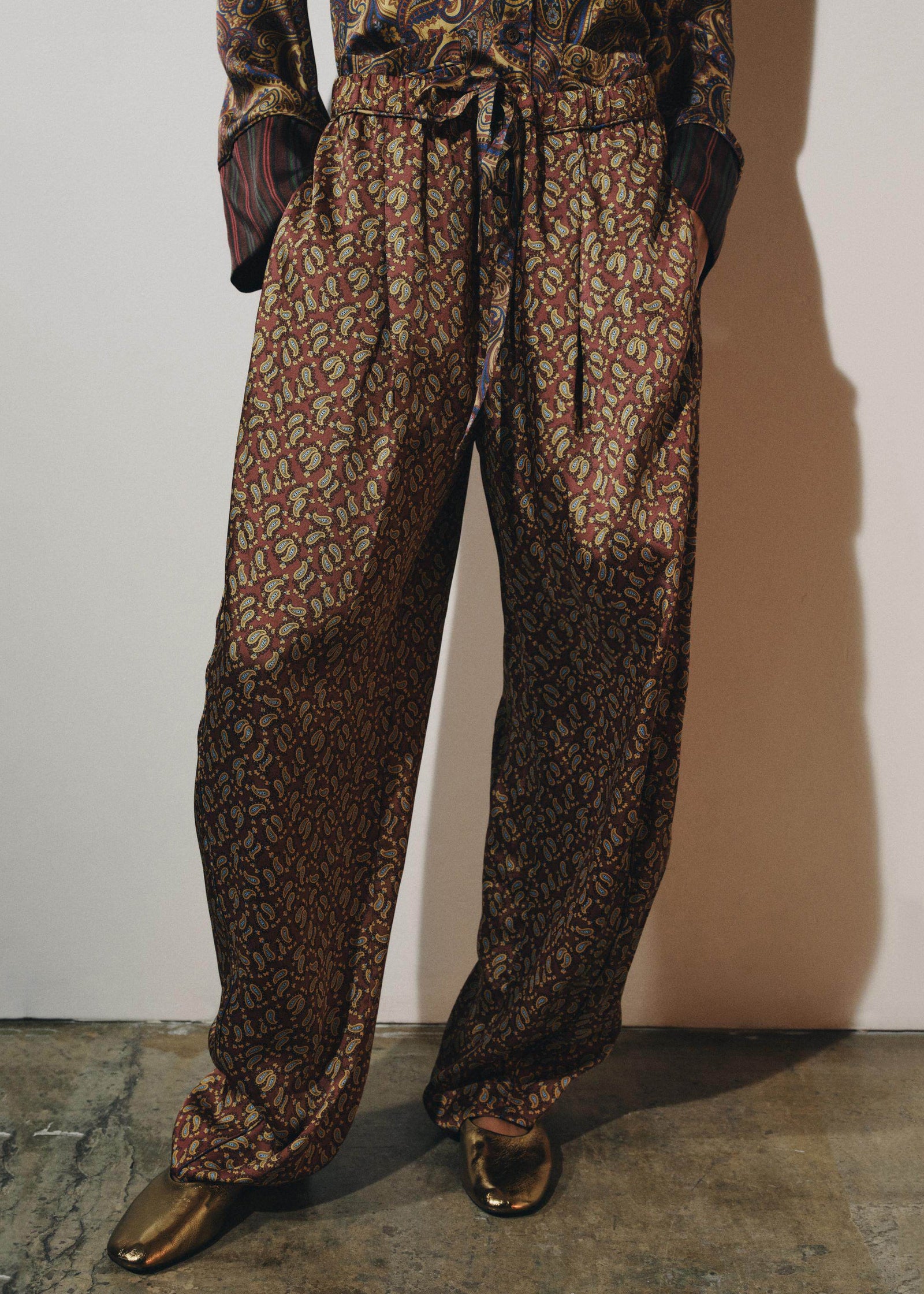 Pantalon Fluide Femme Taille Nouée Style Estival Avec Poches Imprimées 0