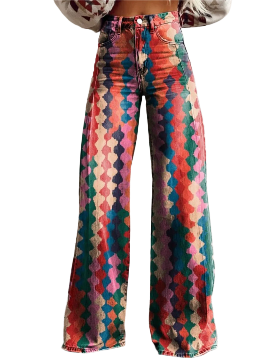 Pantalon Fluide Femme Vintage Large Tissu Doux et Léger 0