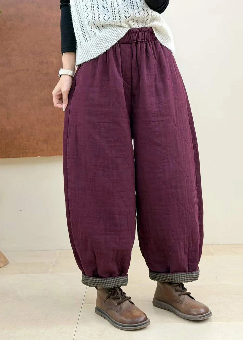 Pantalon Harem Court Femme Coupe Ample Taille Élastique 2
