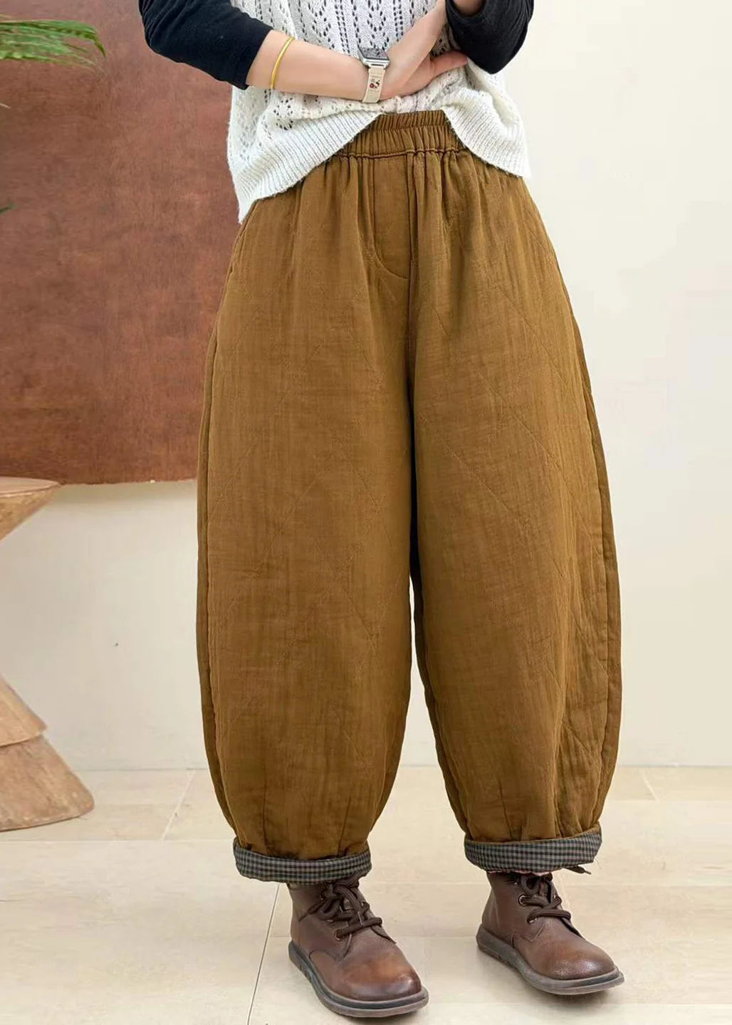 Pantalon Harem Court Femme Coupe Ample Taille Élastique 4