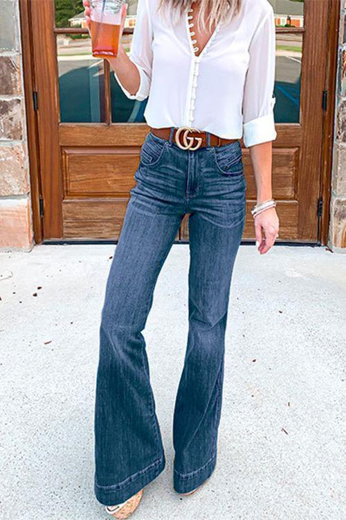 Pantalon Jean Femme Évasé Usé 1
