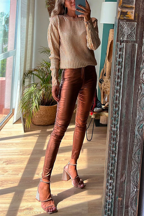 Pantalon Legging Skinny Métallisé Femme 1