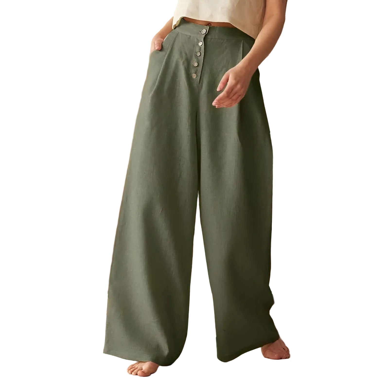 Pantalon Palazzo Boutonné Femme Chic 0