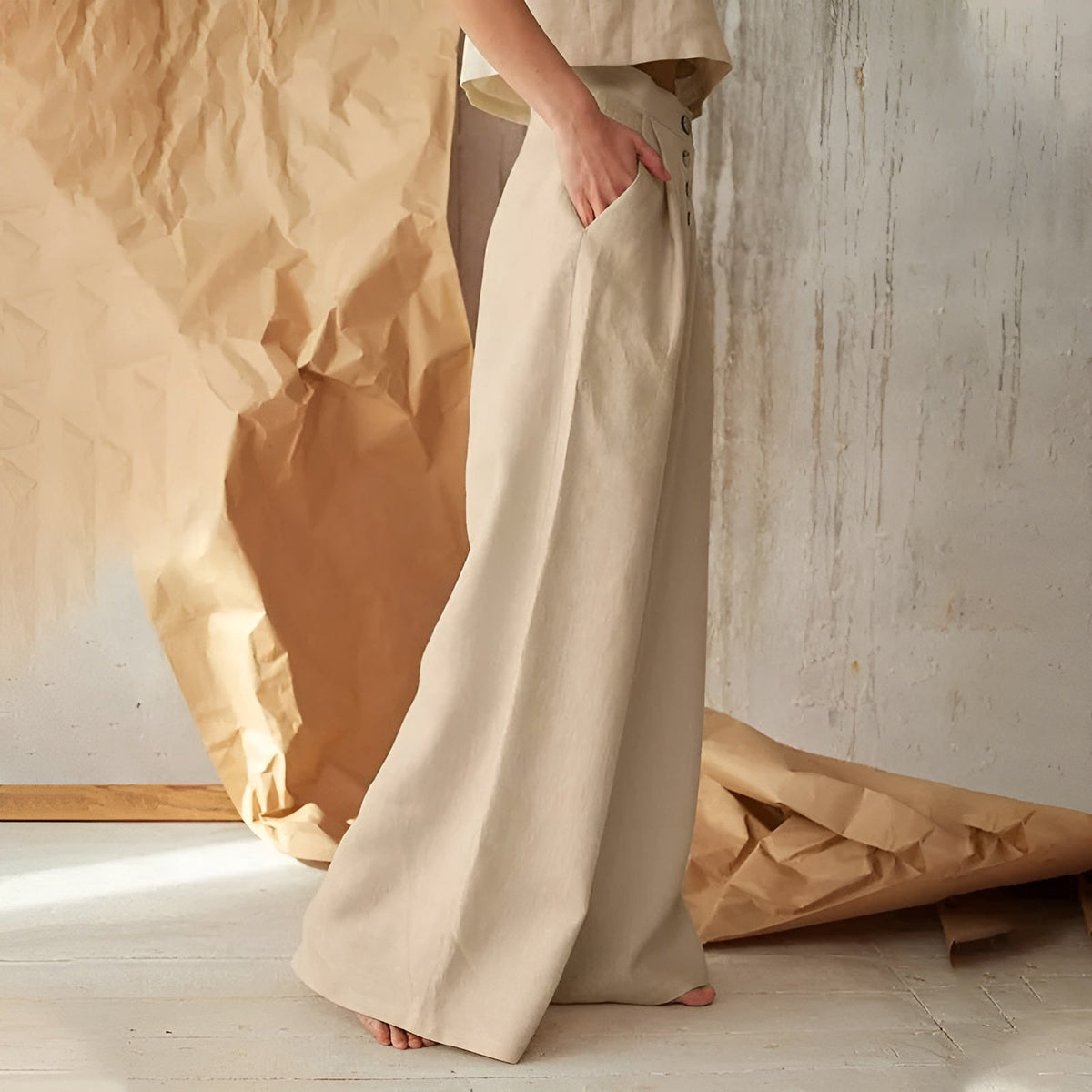 Pantalon Palazzo Boutonné Femme Chic 5
