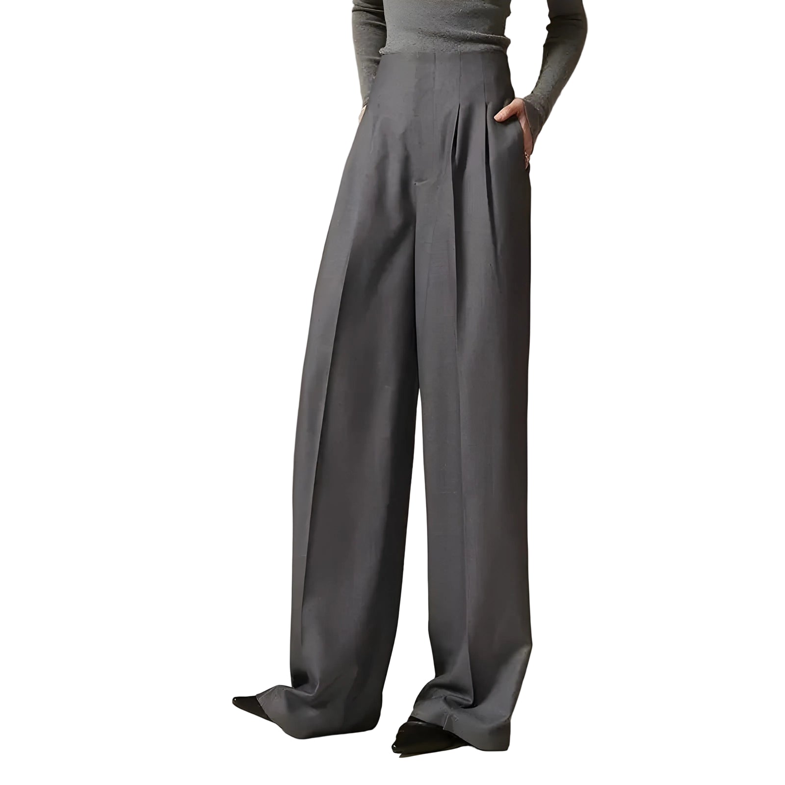 Pantalon Palazzo Plissé Taille Haute 0