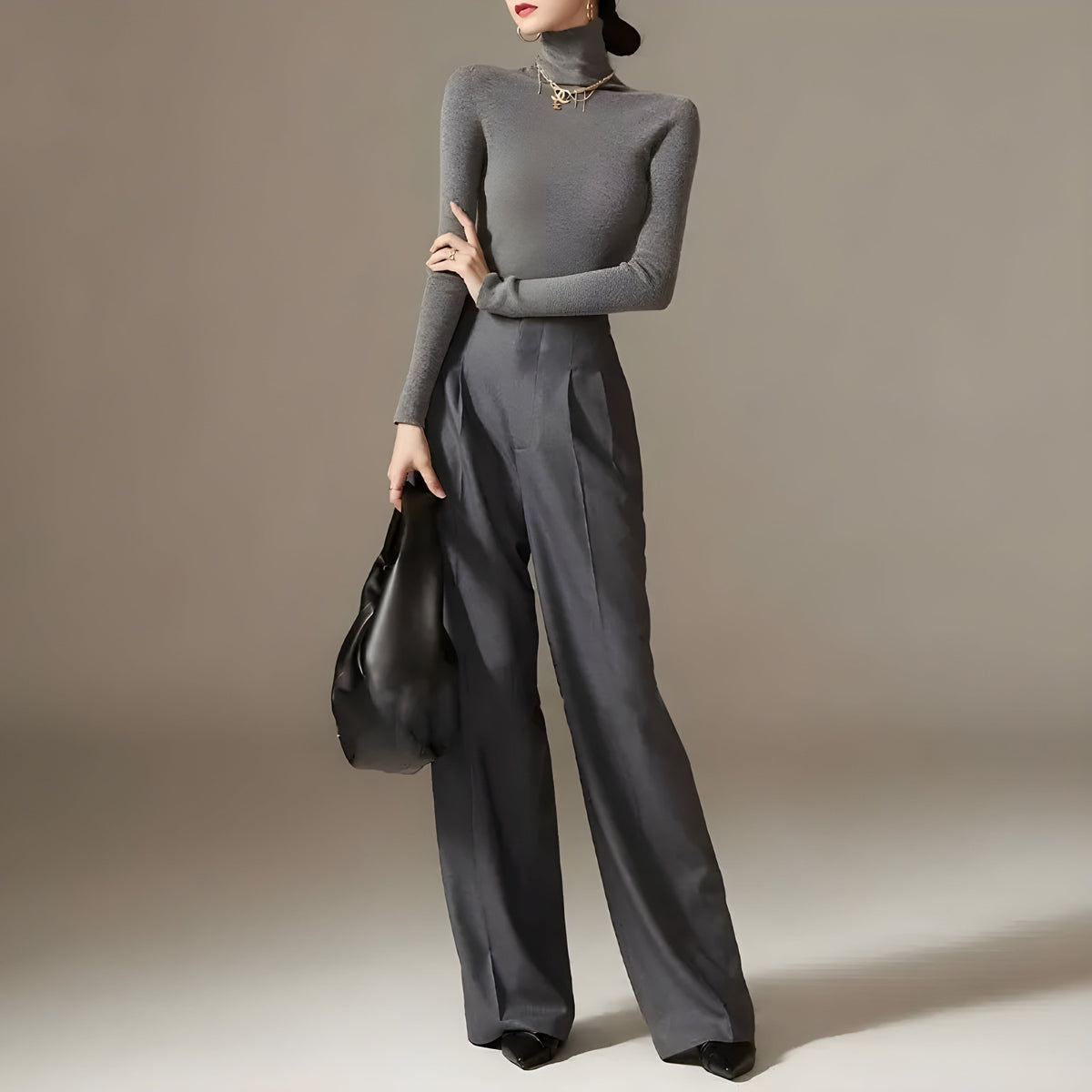 Pantalon Palazzo Plissé Taille Haute 1
