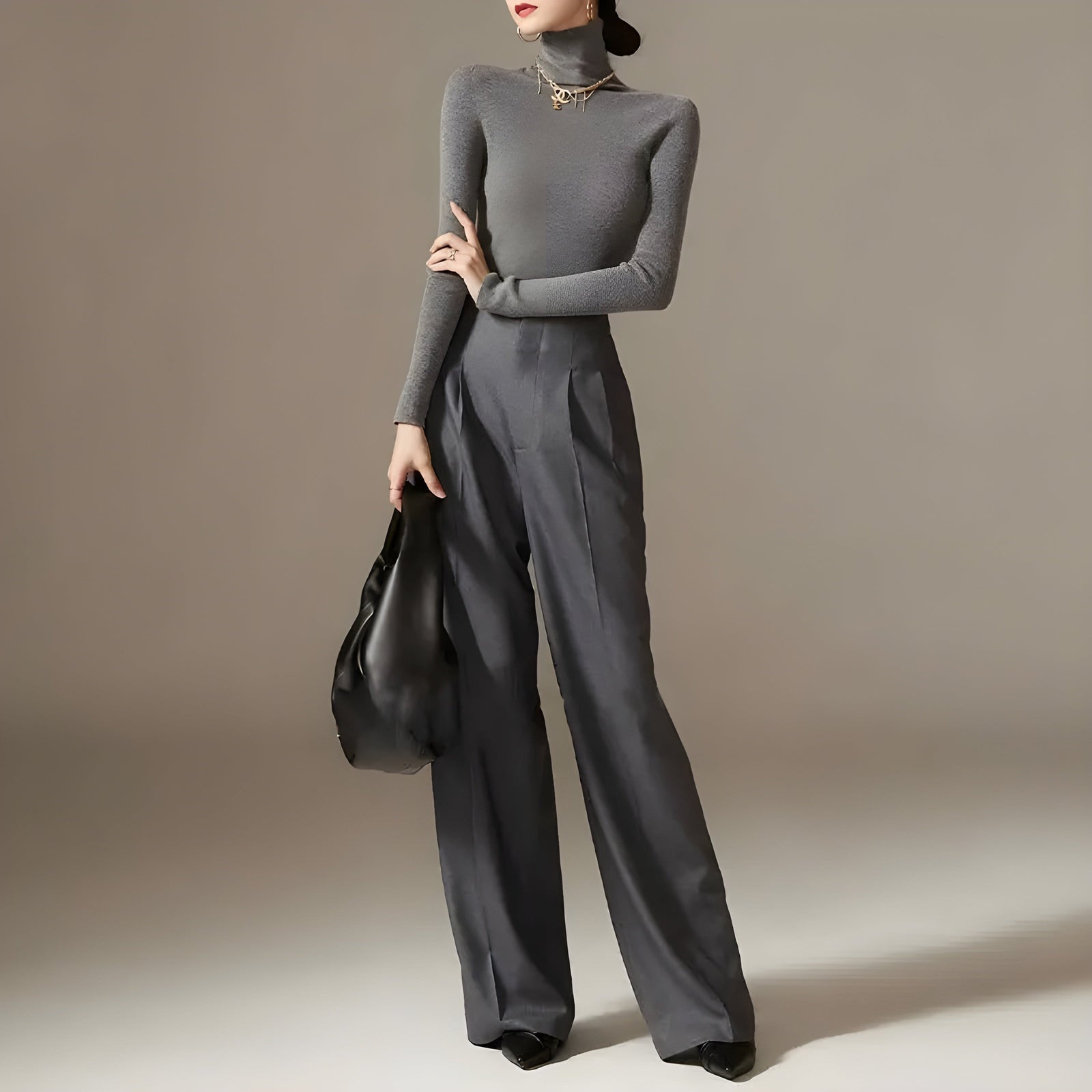 Pantalon Palazzo Plissé Taille Haute 1