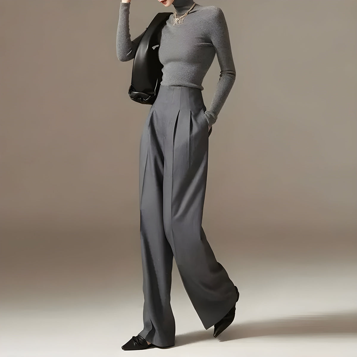 Pantalon Palazzo Plissé Taille Haute 2