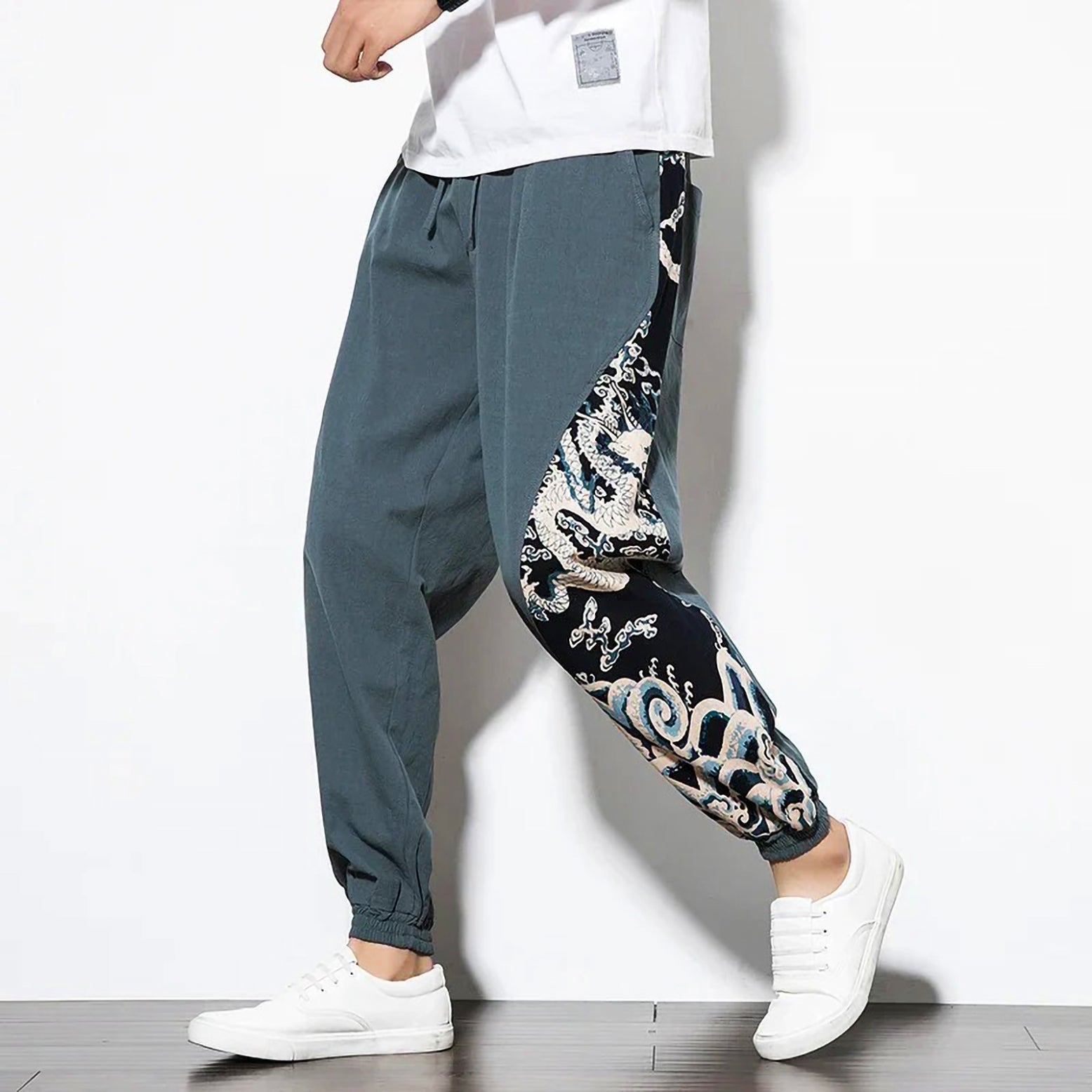 Pantalon Sarouel Décontracté avec Motif Japonais 0