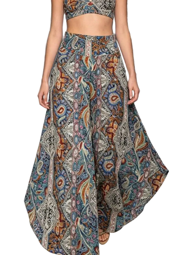 Pantalon ample femme taille haute asymétrique à jambes larges 0