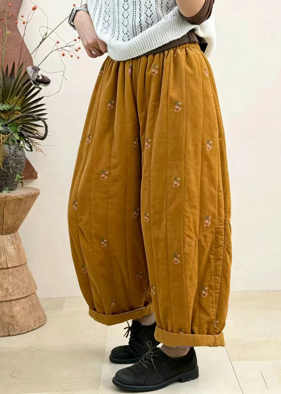 Pantalon court ample brodé à revers pour femme 1