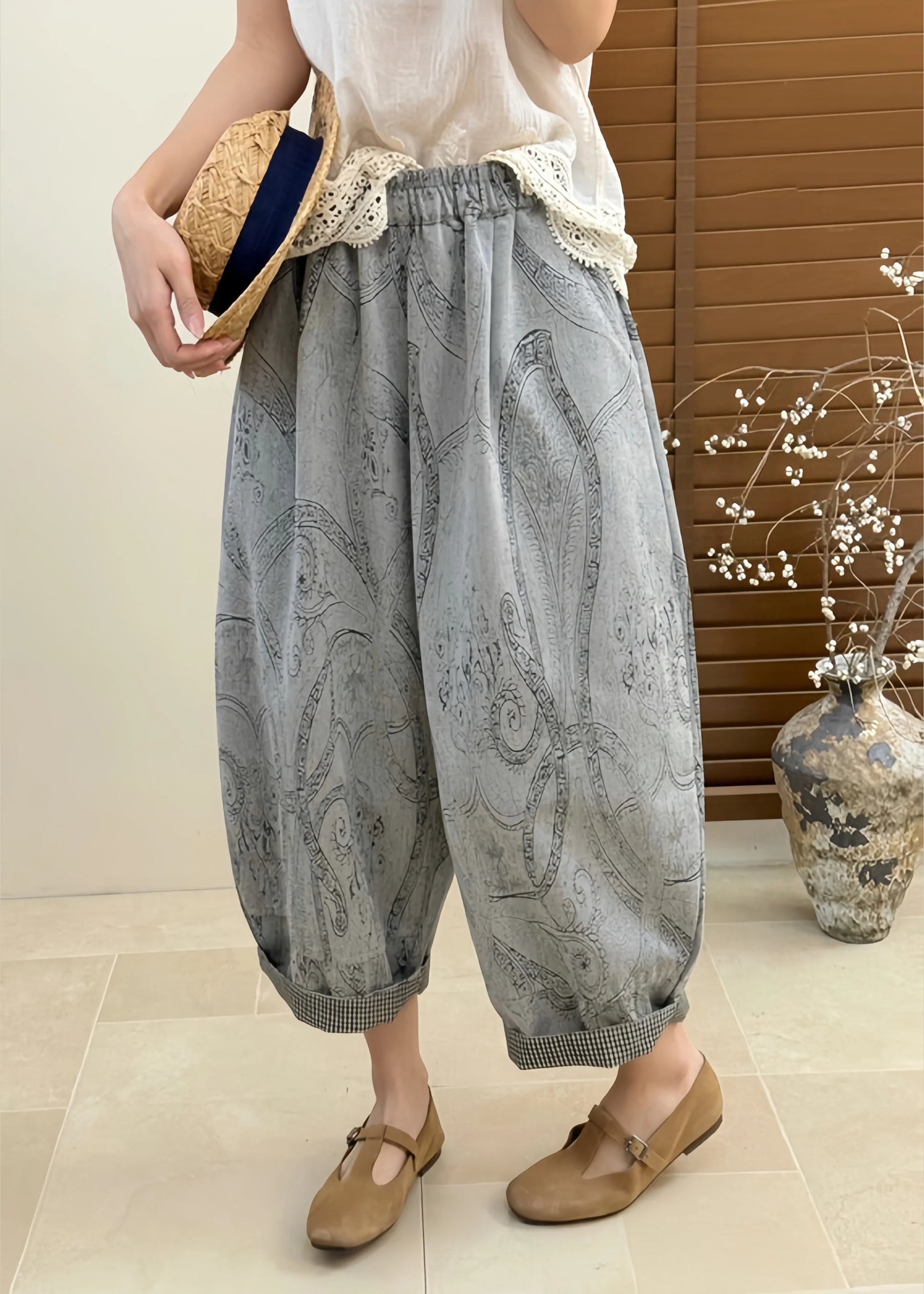 Pantalon court décontracté pour femme style patchwork 3