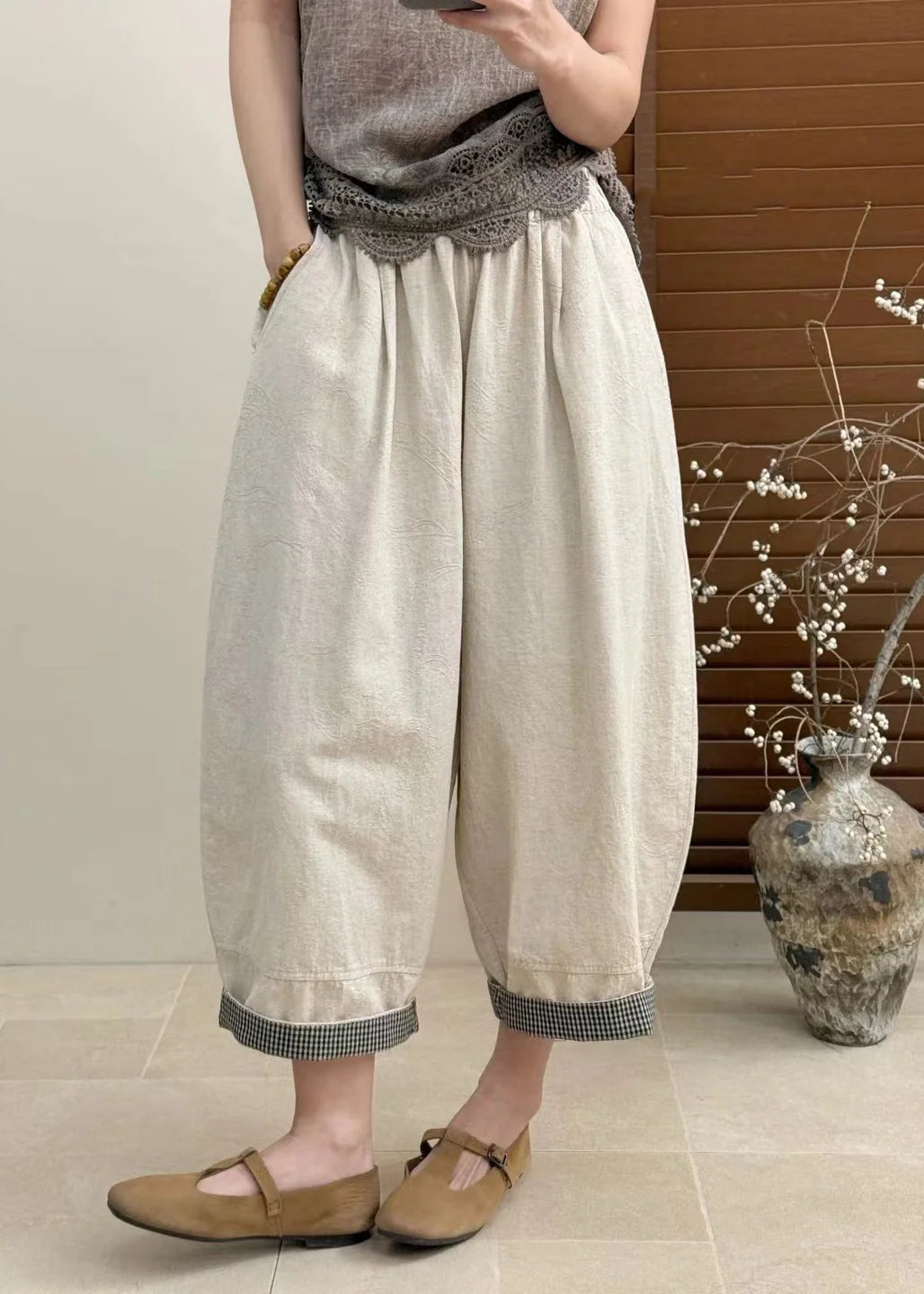 Pantalon court décontracté pour femme style patchwork 4