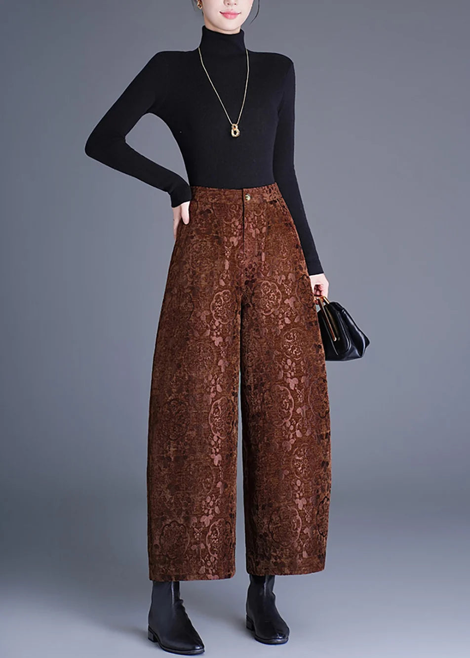 Pantalon court femme à jambes larges style chinois 1