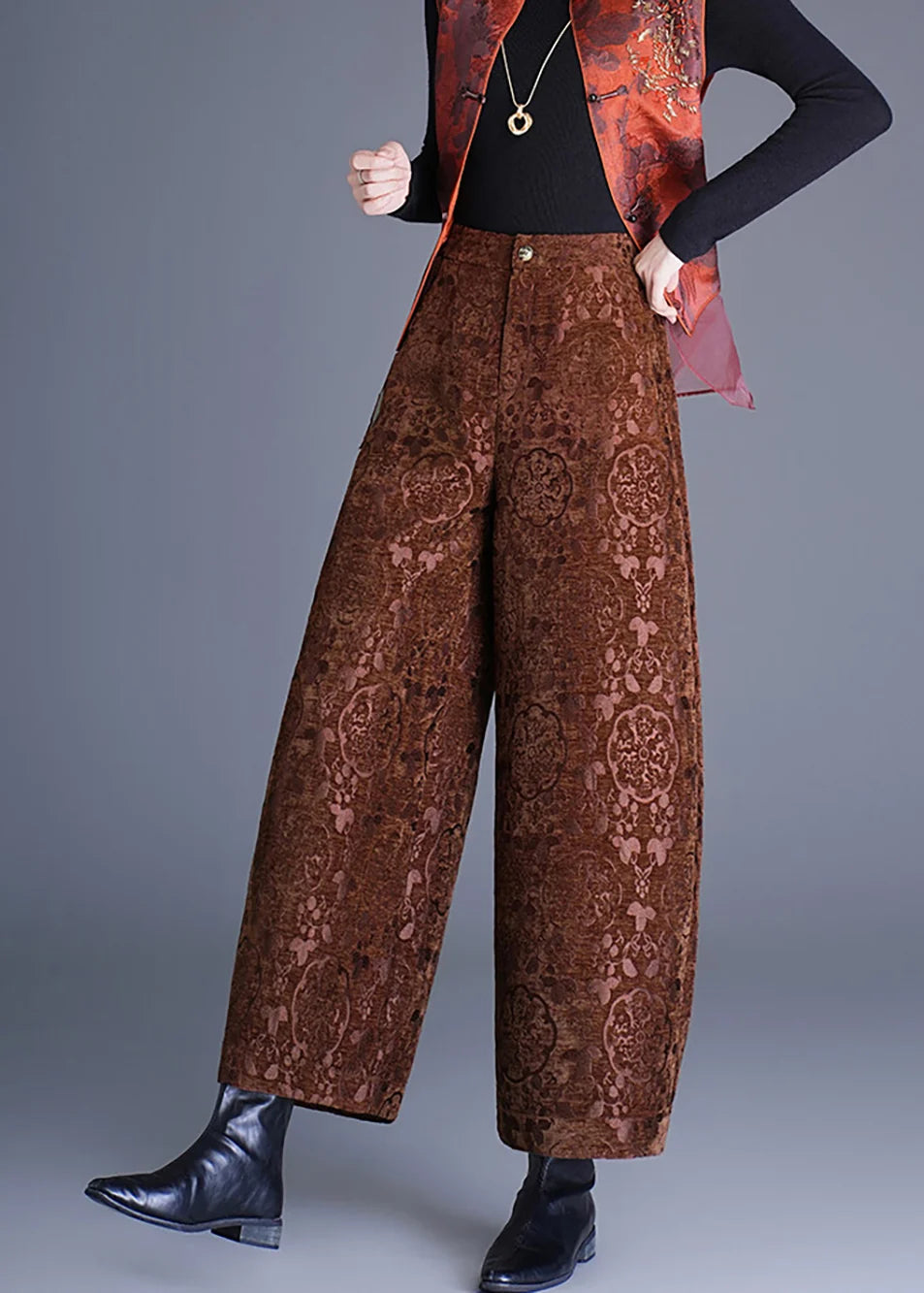 Pantalon court femme à jambes larges style chinois 3