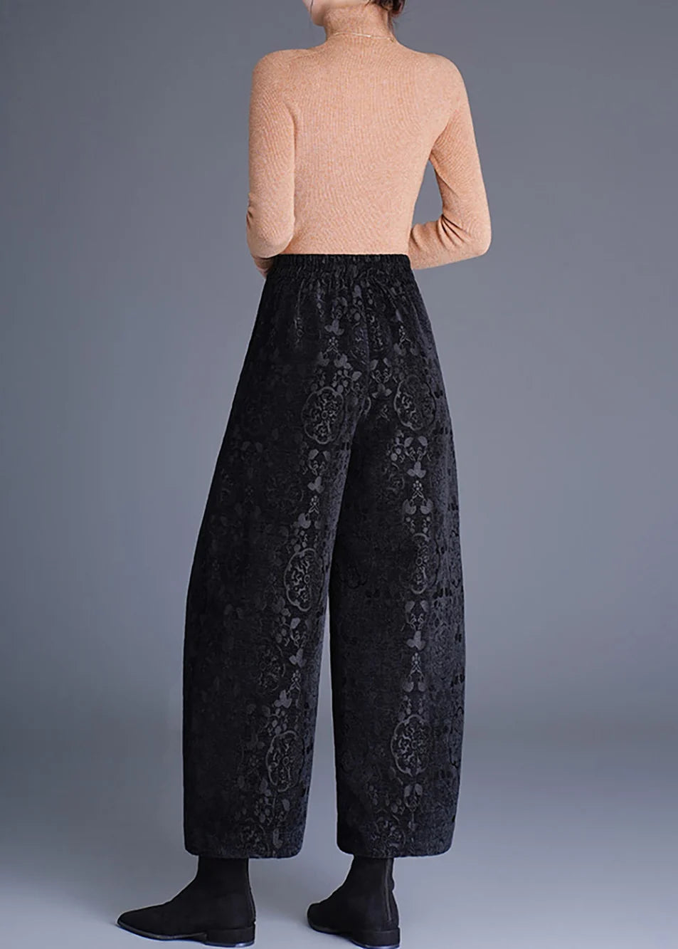 Pantalon court femme à jambes larges taille haute 3