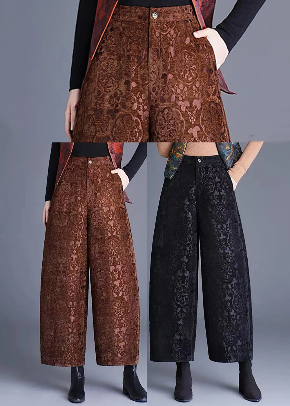 Pantalon court femme à jambes larges taille haute 4