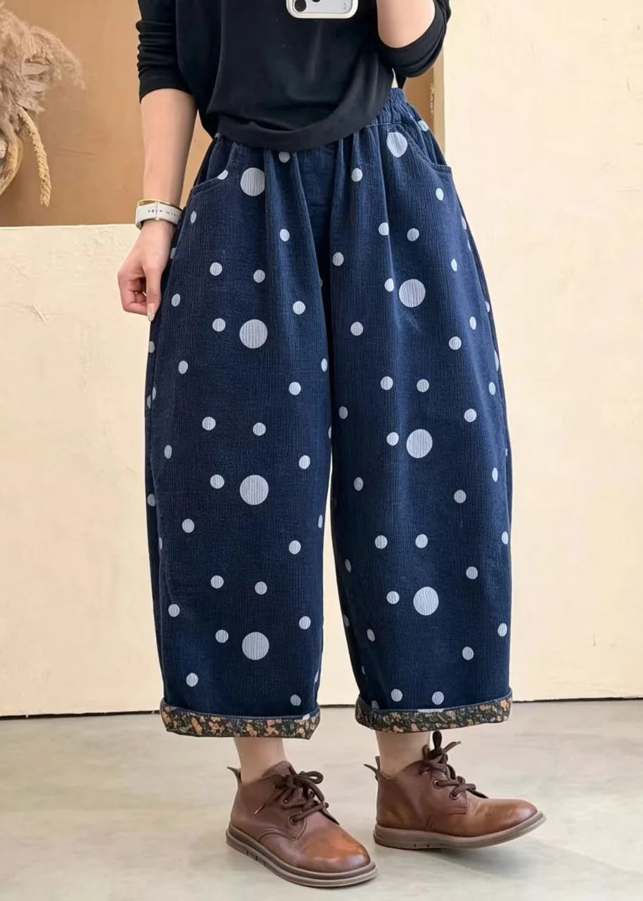 Pantalon court femme à pois rouges taille élastique et ourlet retroussé 3