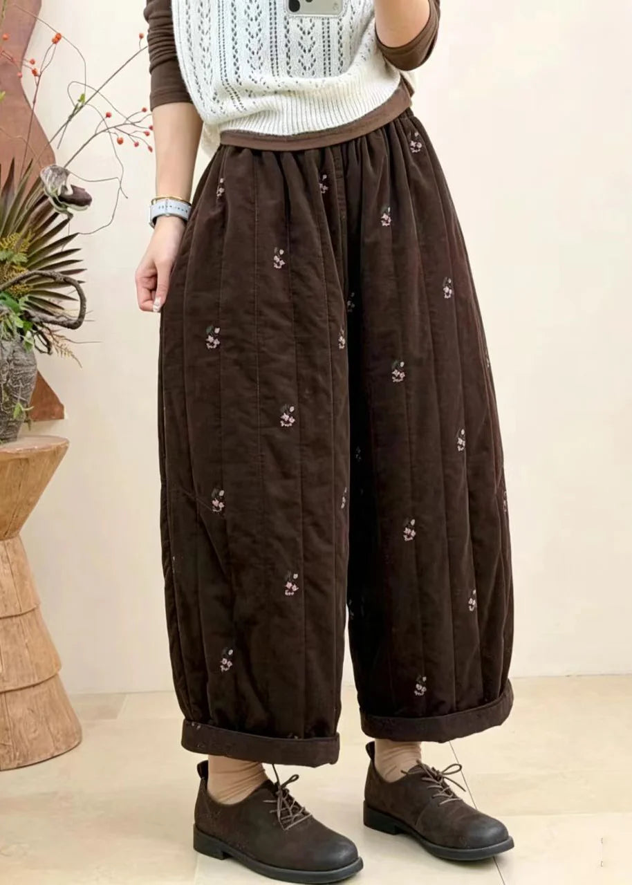Pantalon court femme brodé style décontracté 1