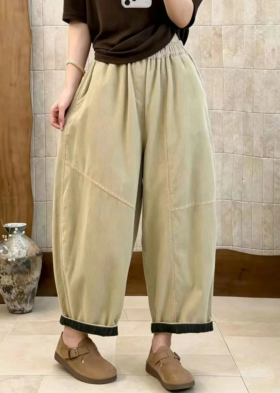 Pantalon court femme décontracté taille haute à poches 1