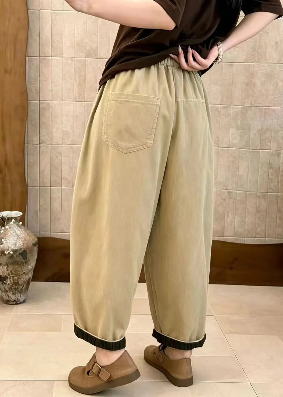 Pantalon court femme décontracté taille haute à poches 3
