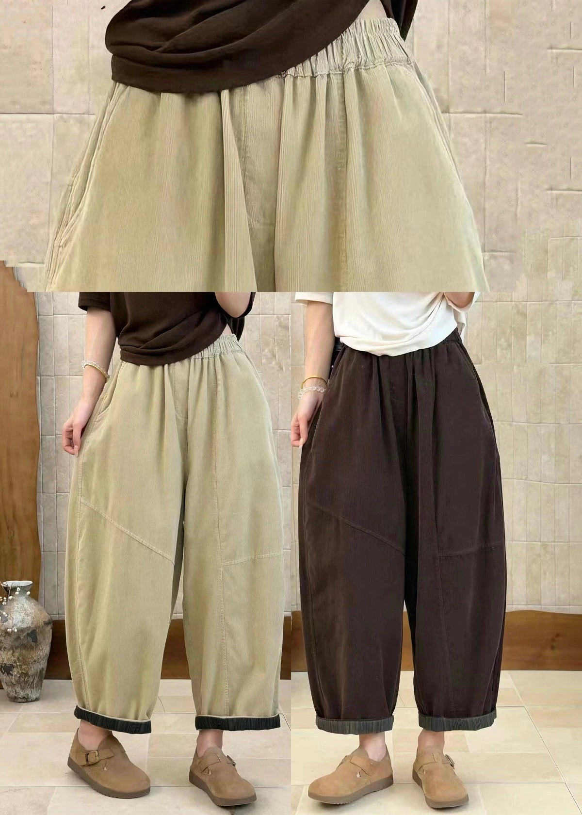 Pantalon court femme style décontracté à taille élastique 4