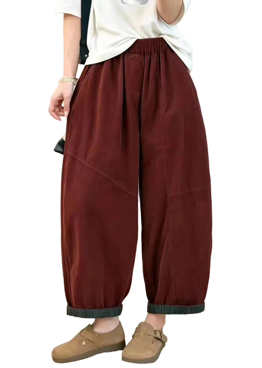 Pantalon court femme taille haute ample 0