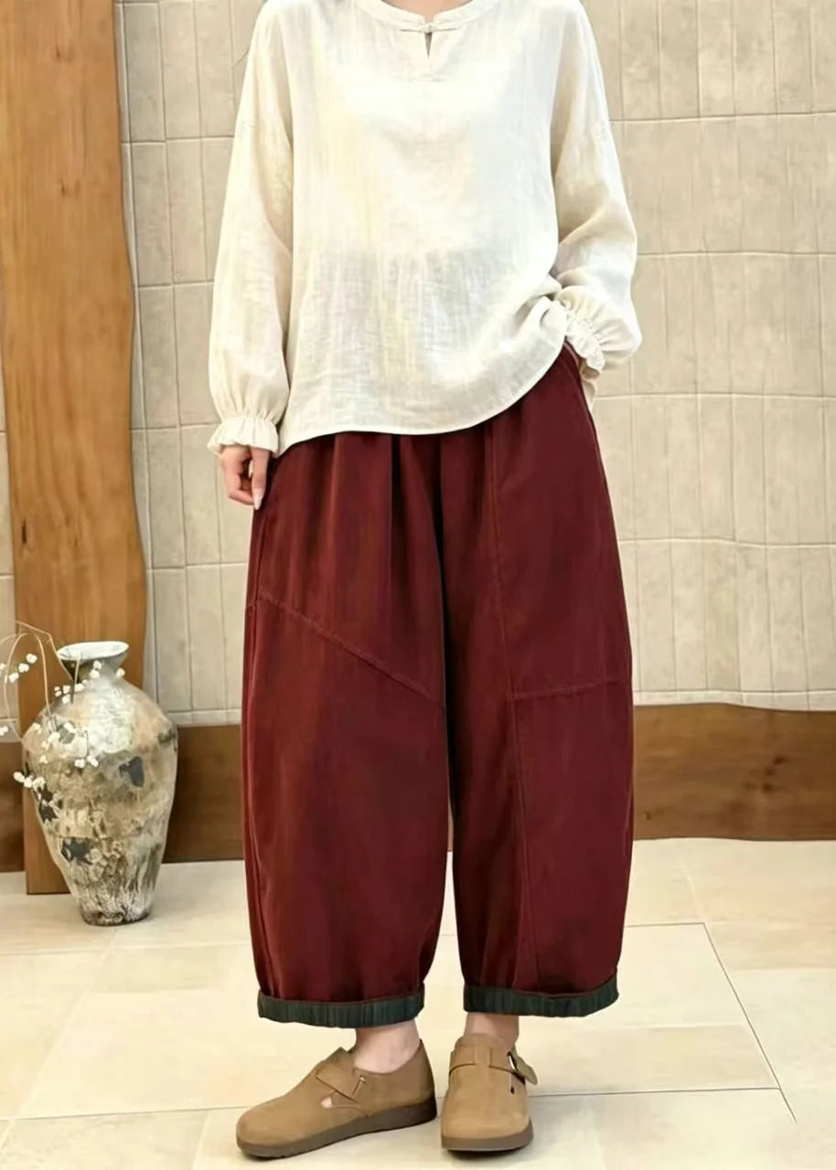 Pantalon court femme taille haute ample 4