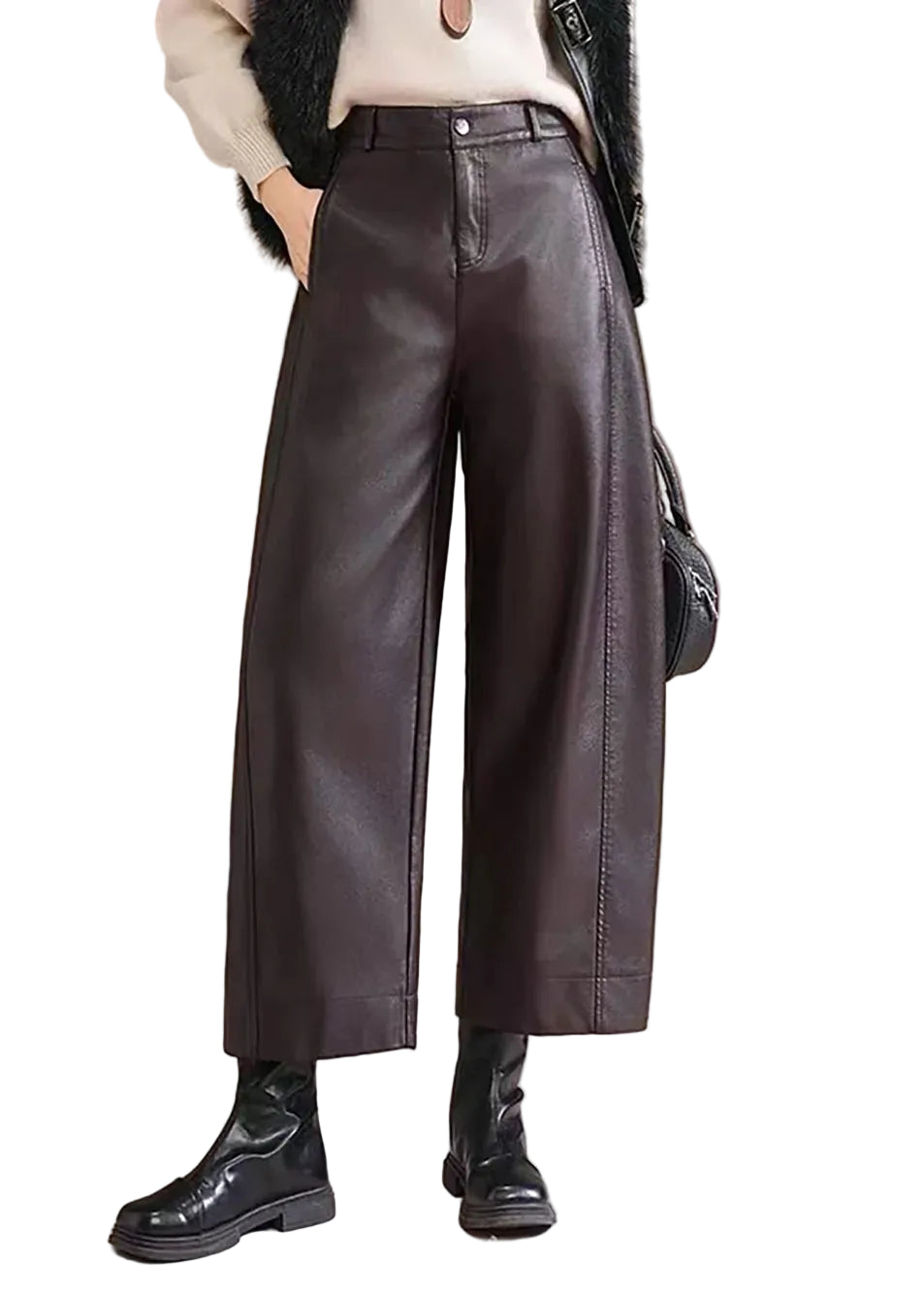 Pantalon court femme taille haute coupe droite 0