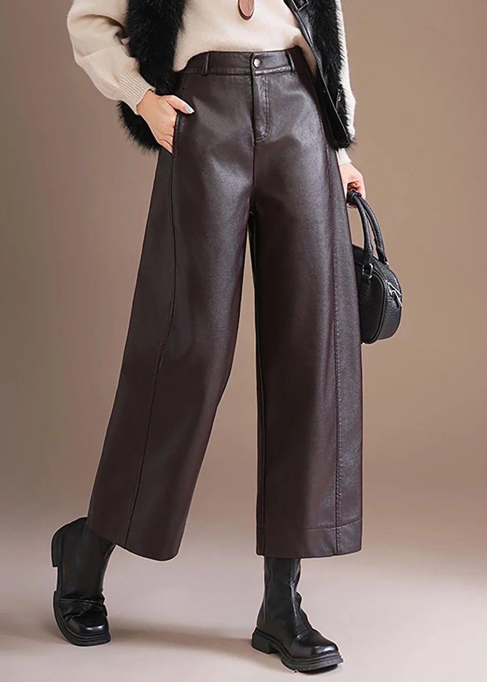 Pantalon court femme taille haute coupe droite 3
