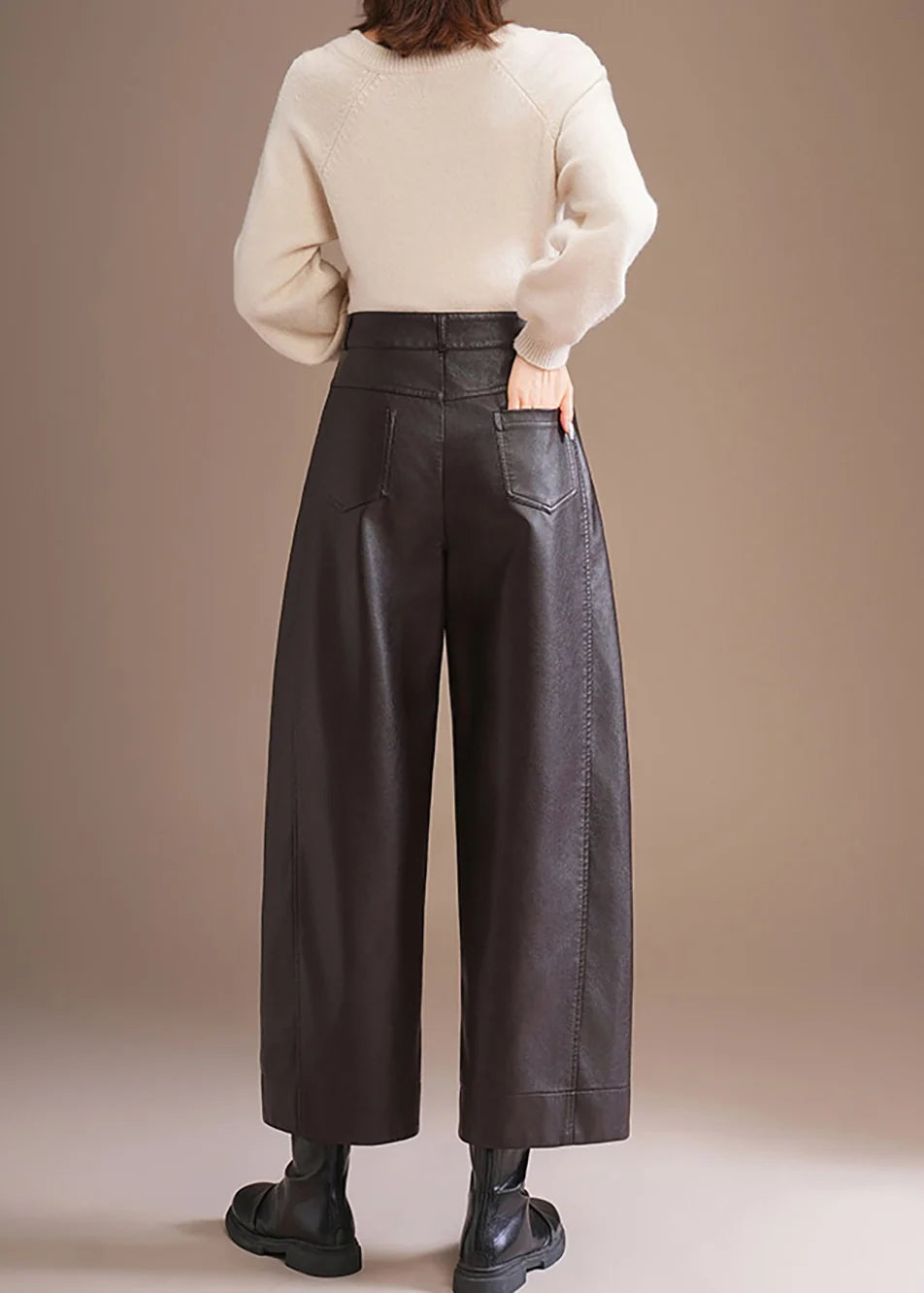 Pantalon court femme taille haute coupe droite 4