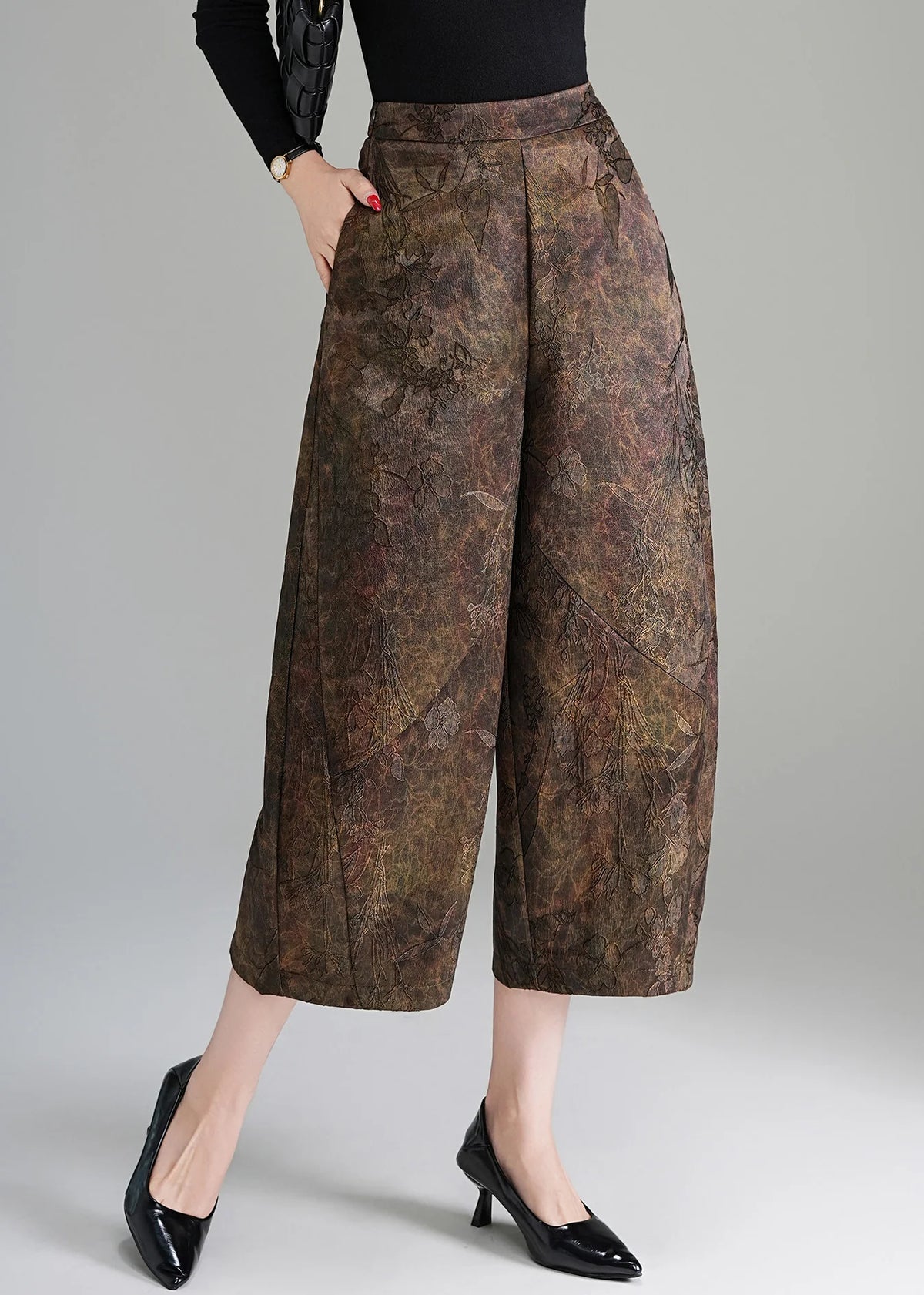 Pantalon court femme taille haute jambes larges style vintage 2