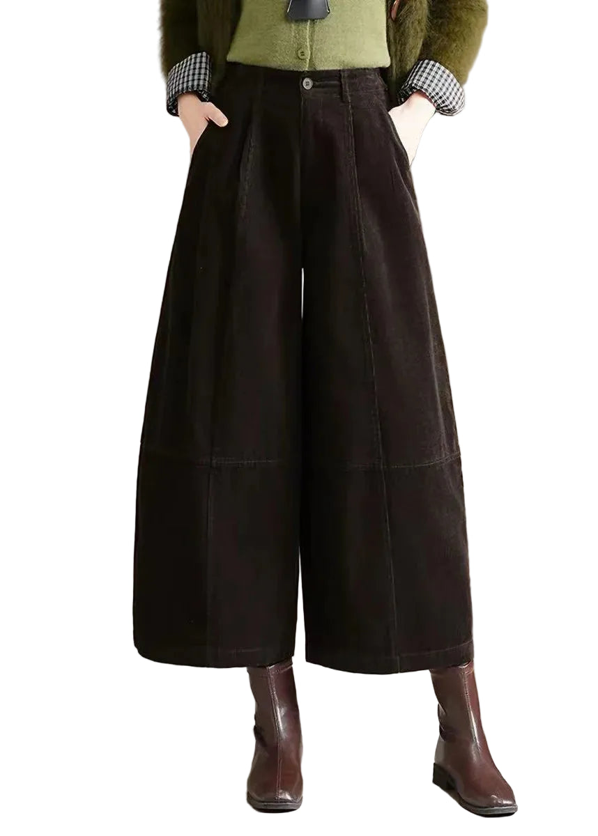 Pantalon court large taille haute pour femme 0