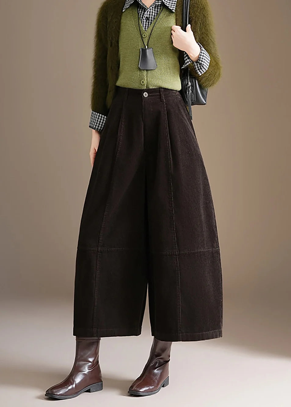 Pantalon court large taille haute pour femme 1