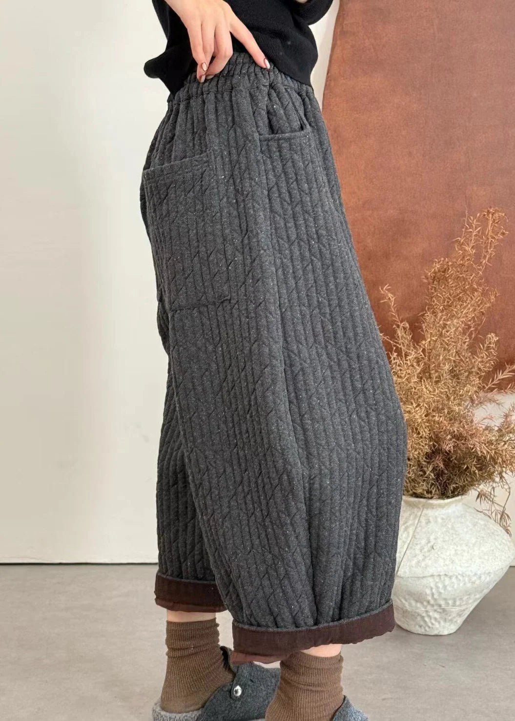 Pantalon d'hiver ample pour femme avec poches patchwork 3
