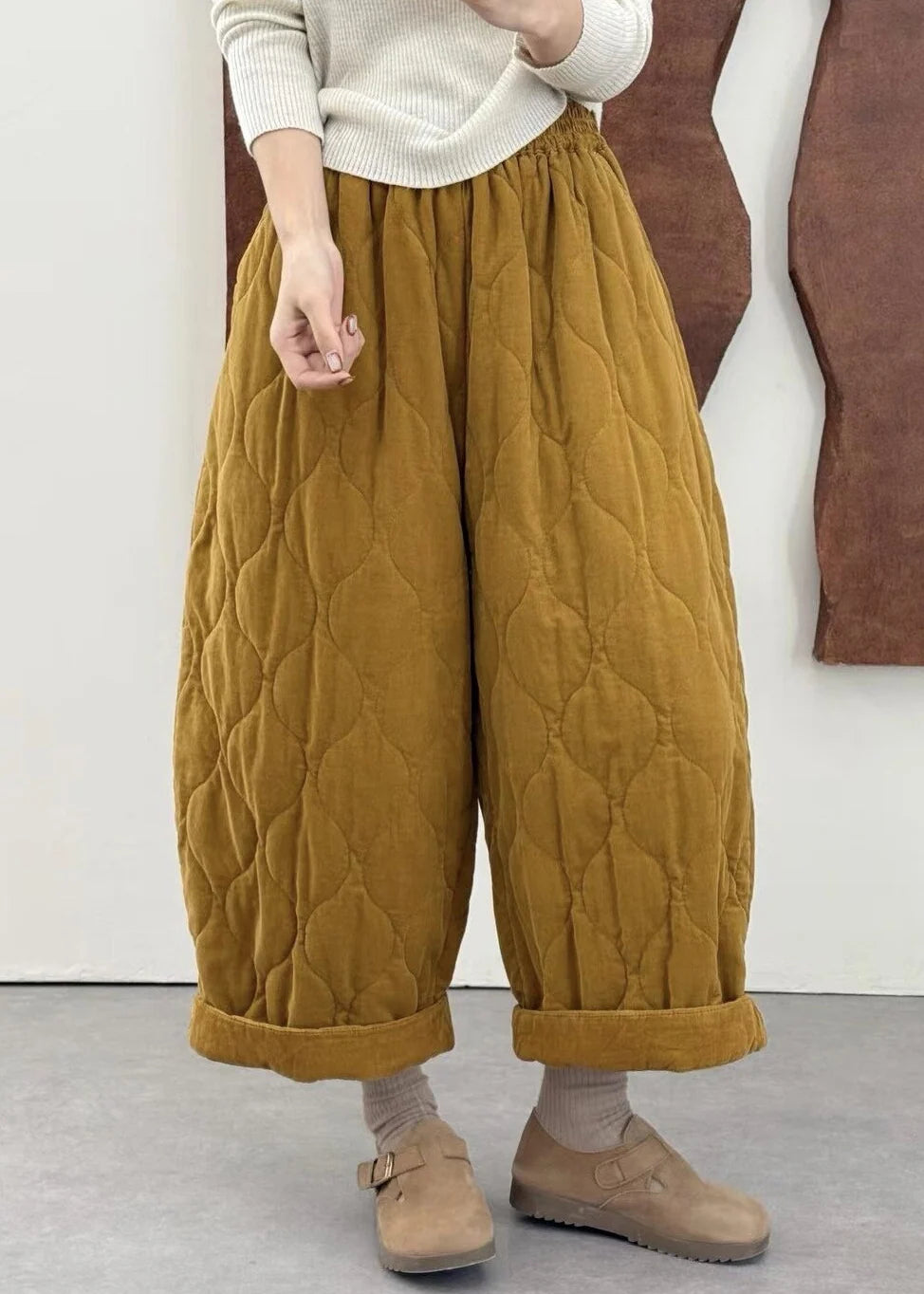 Pantalon d'hiver grande taille avec poches et taille élastique pour femme 1