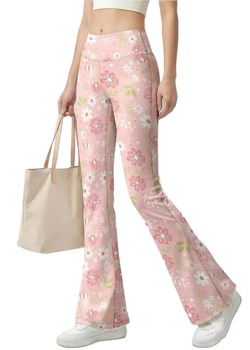 Pantalon de yoga femme taille haute évasé à imprimé floral 1