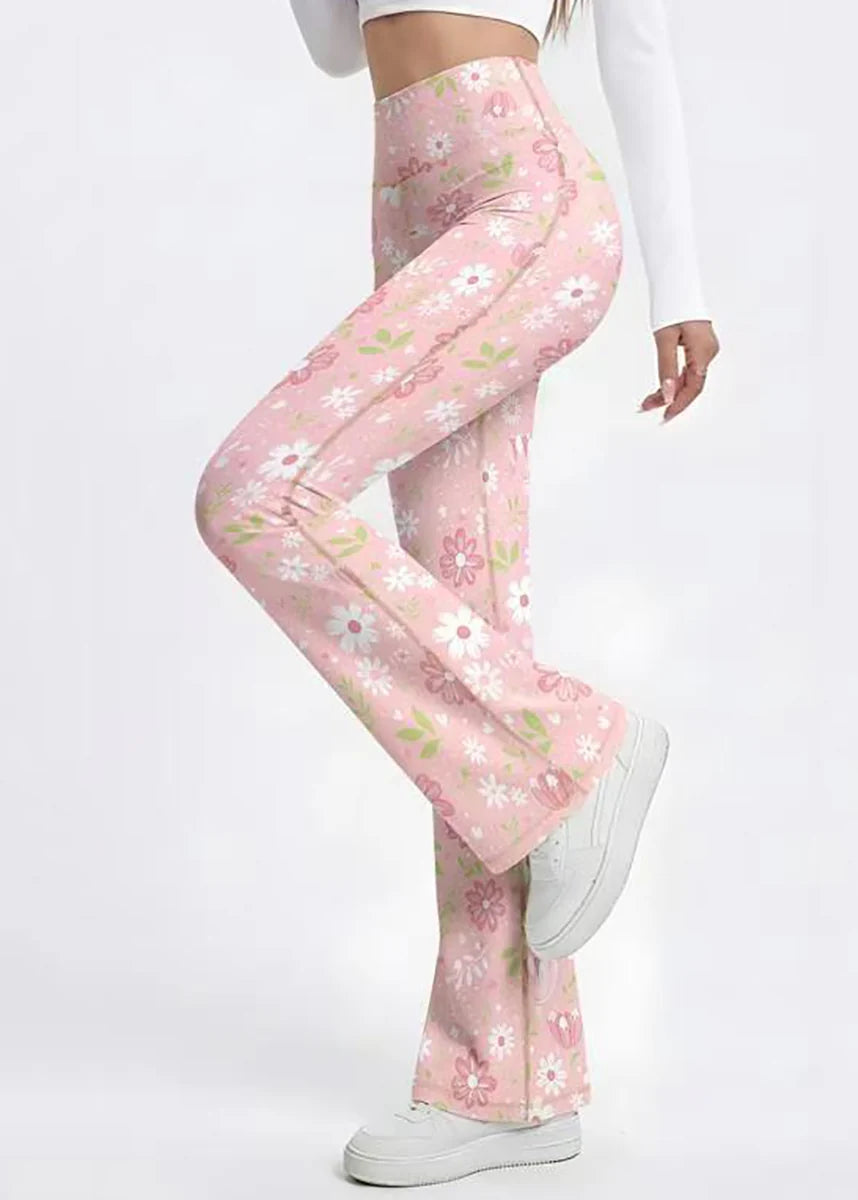 Pantalon de yoga femme taille haute évasé à imprimé floral 2