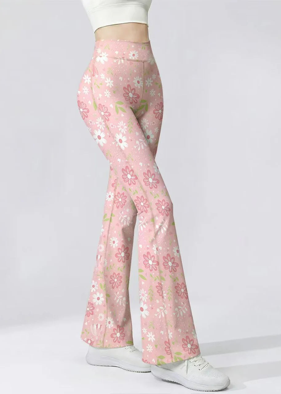 Pantalon de yoga femme taille haute évasé à imprimé floral 3