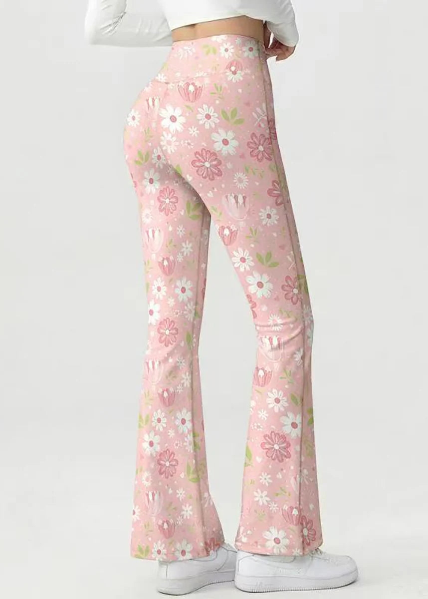 Pantalon de yoga femme taille haute évasé à imprimé floral 4
