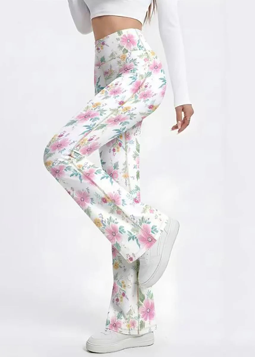 Pantalon de yoga femme taille haute évasé à motif floral 3