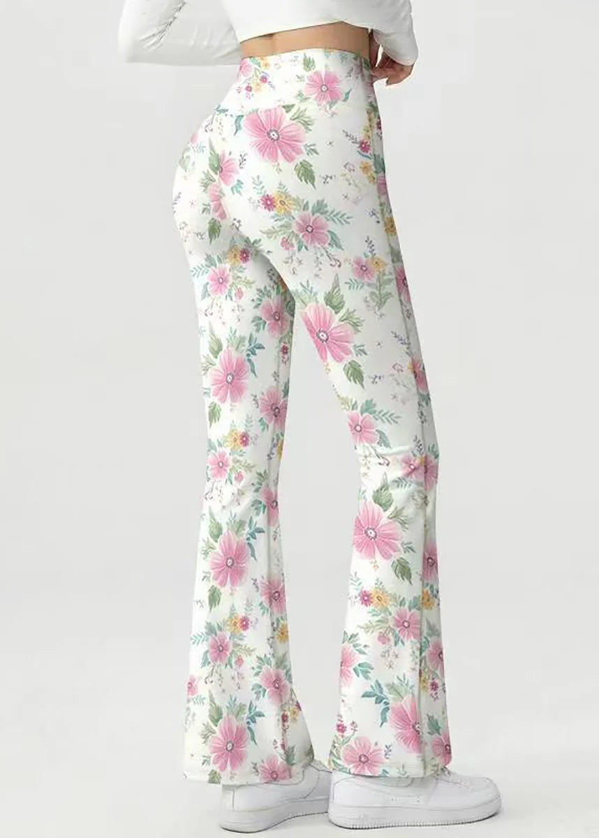 Pantalon de yoga femme taille haute évasé à motif floral 4