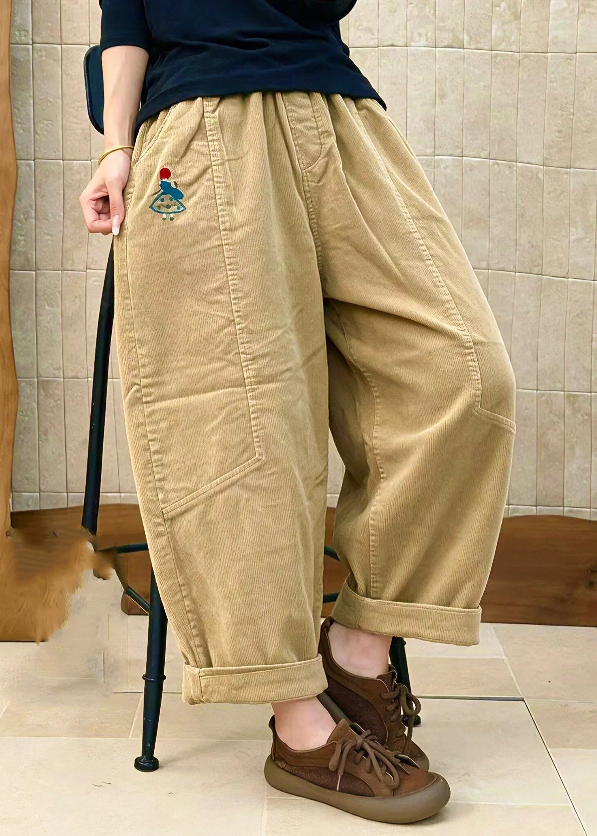 Pantalon décontracté patchwork pour homme avec poches brodées 2