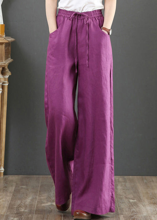 Pantalon droit pour femmes avec poches et ceinture à nouer 4