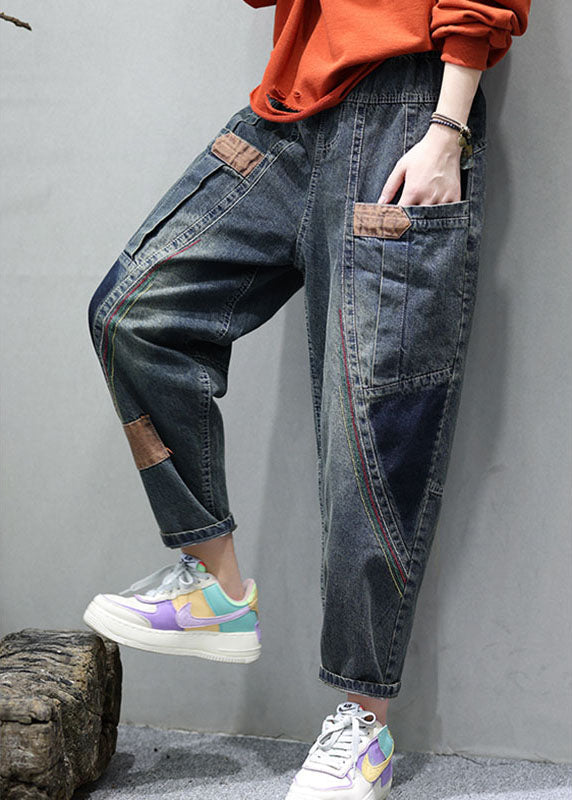 Pantalon en Denim Femme avec Poches et Patchwork 3