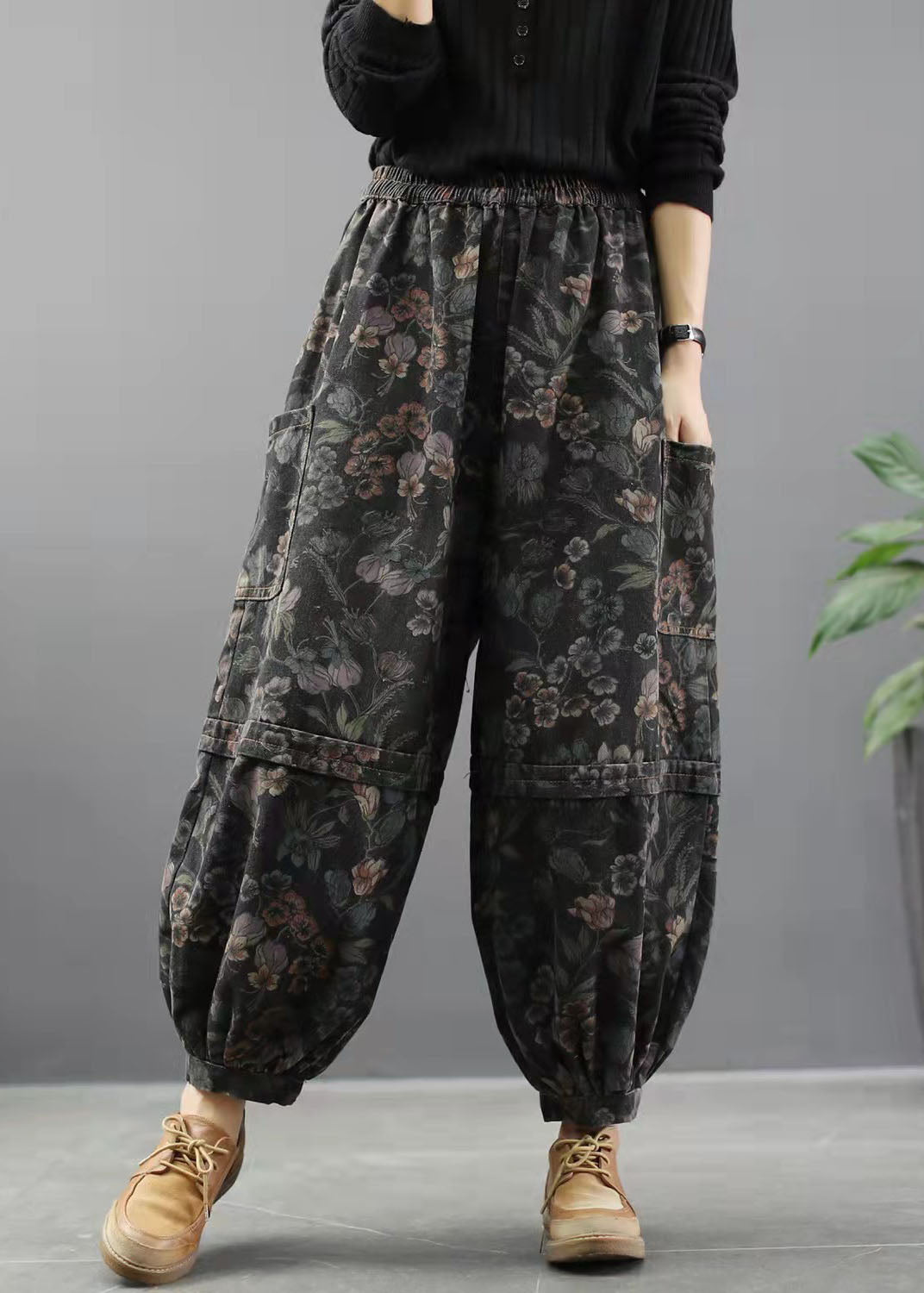 Pantalon en Denim Imprimé pour Femme Style Lantern 1