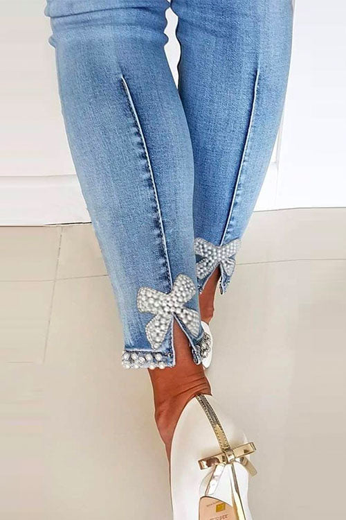 Pantalon en Jean Crayon avec Détail Nœud Papillon 2