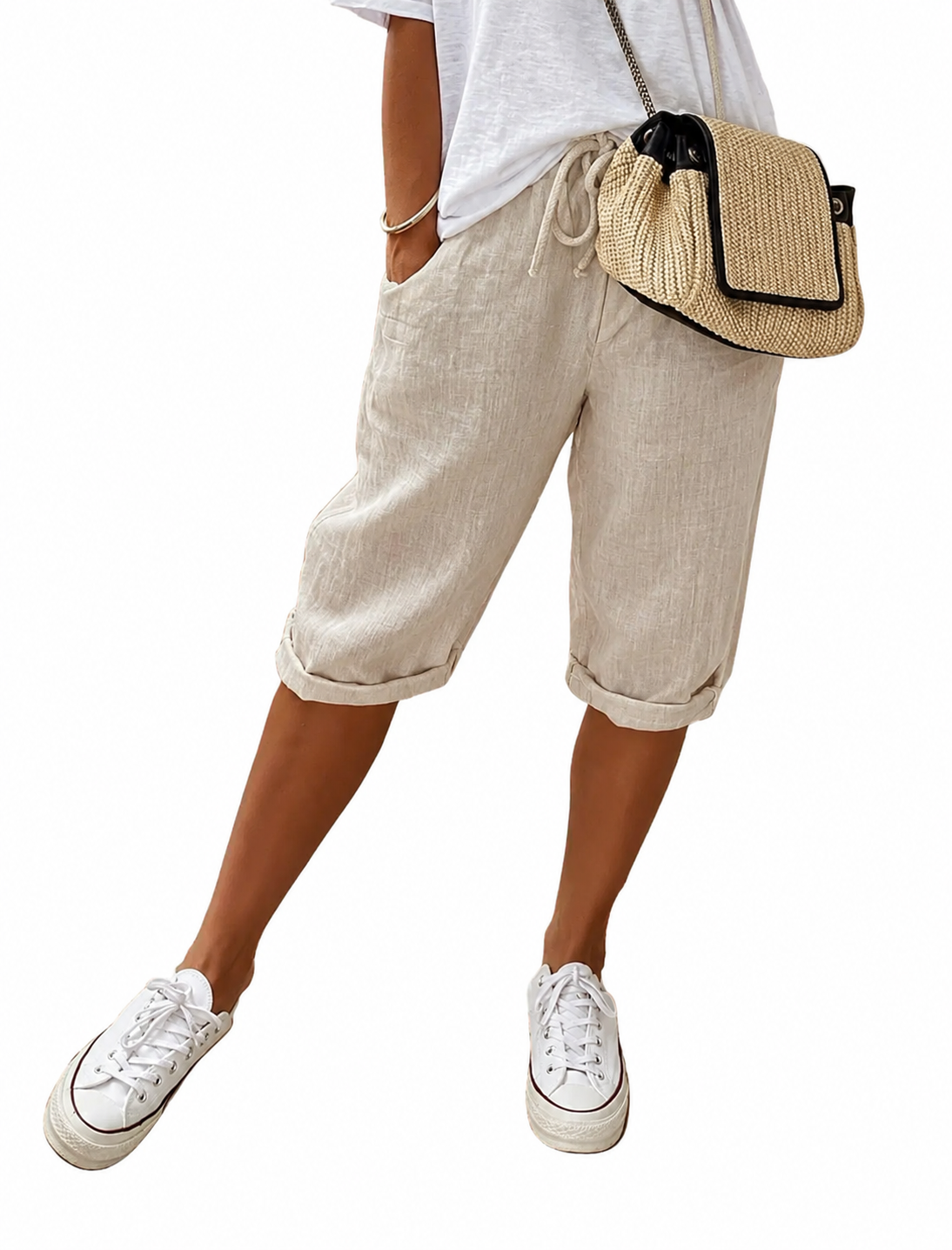 Pantalon en lin pour femme, style été élégant, mélange de lin 0