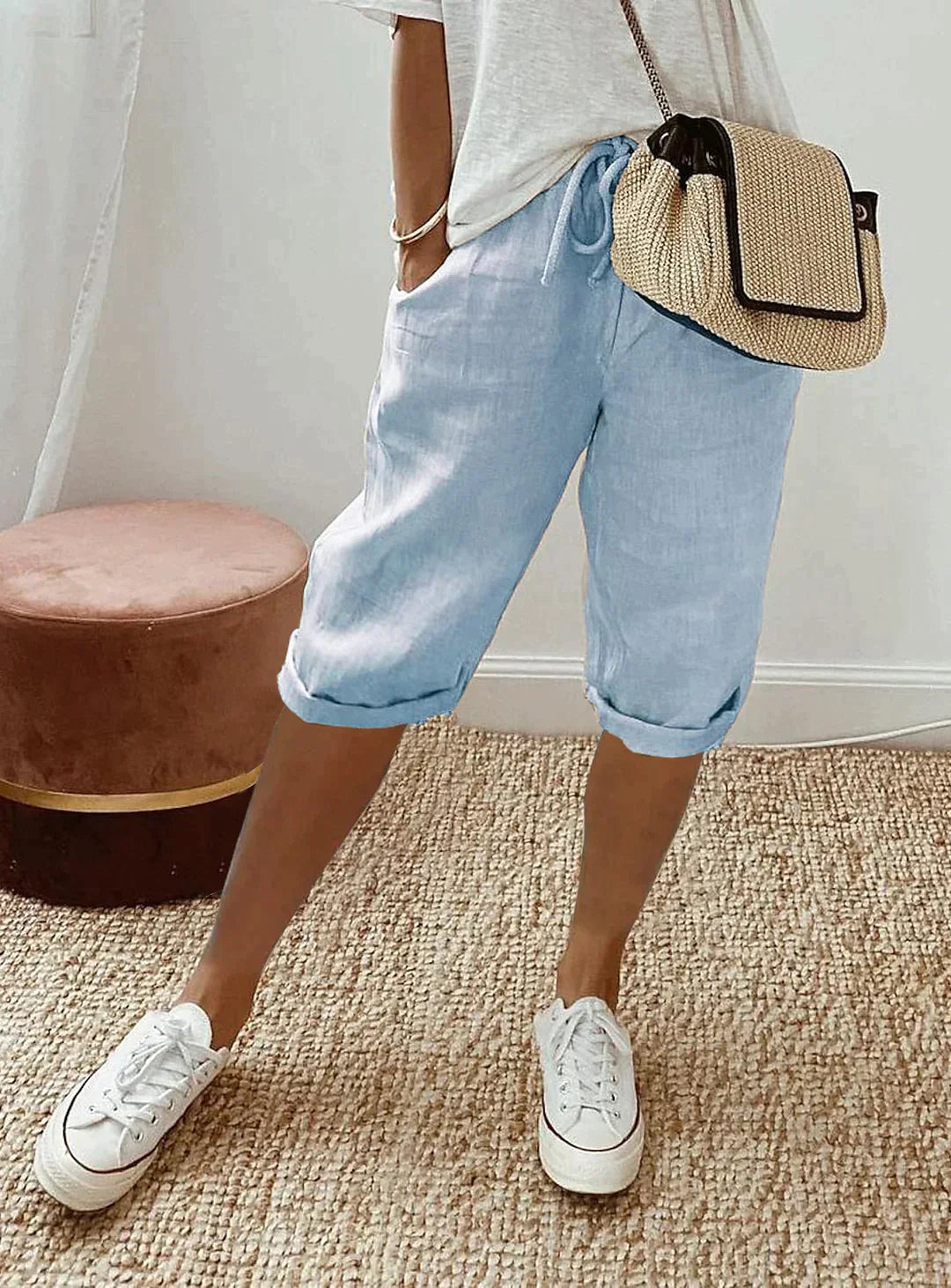Pantalon en lin pour femme, style été élégant, mélange de lin 2