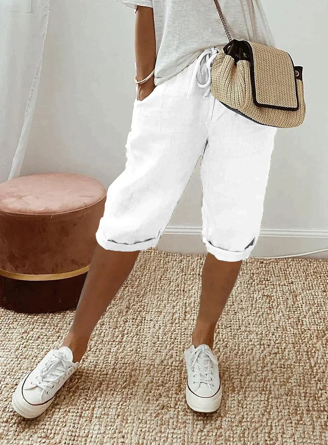 Pantalon en lin pour femme, style été élégant, mélange de lin 3